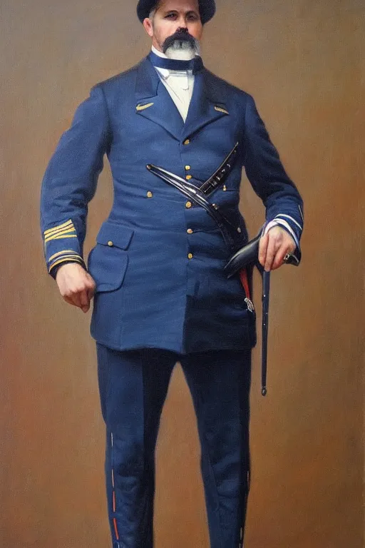 Prompt: full body portrait of the dictator of the oklahoma city thunder, 1 8 8 9, in full military garb, oil on canvas by william sidney mount, trending on artstation