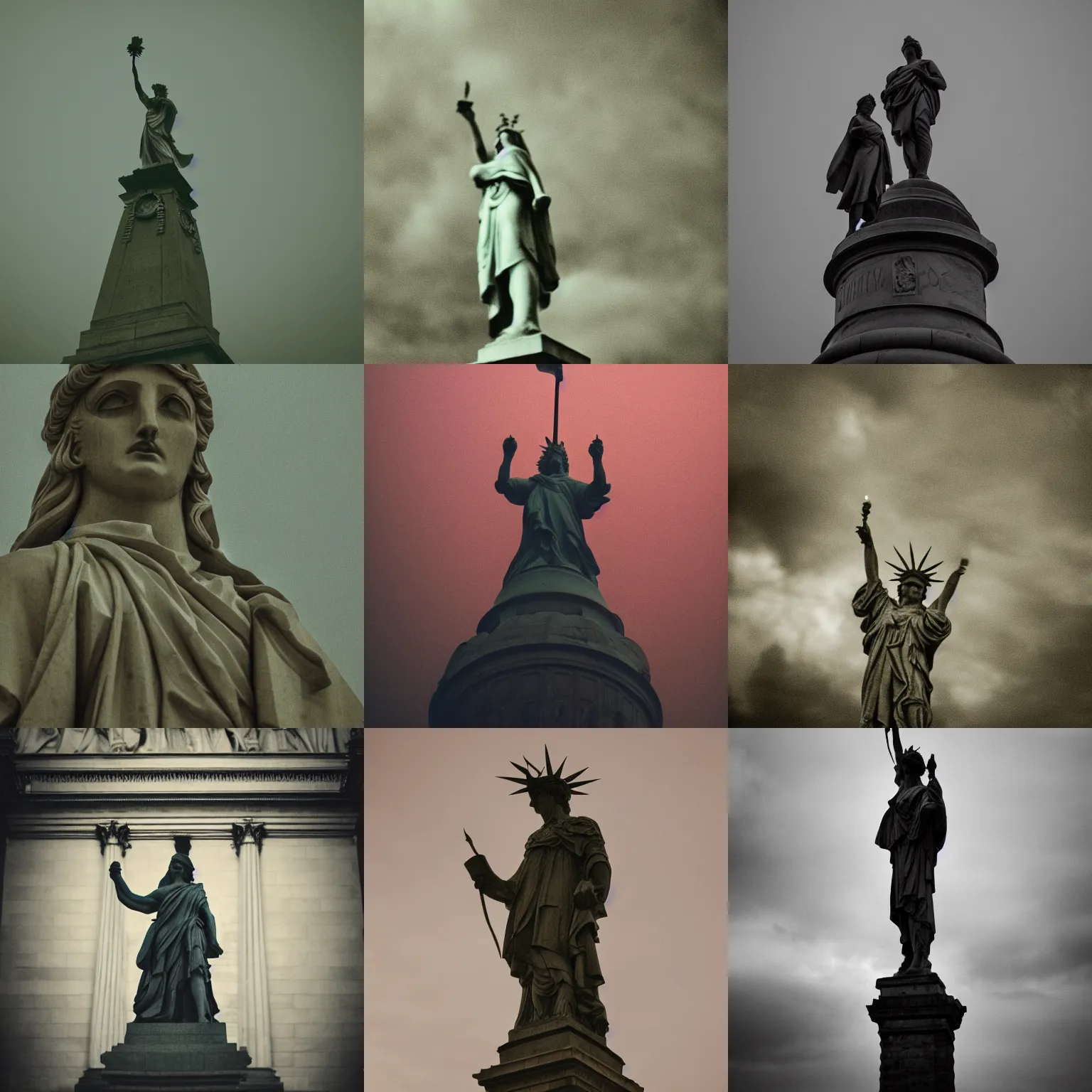Prompt: the statue of freedom, shot onfilm, sharp focus, film grain, grainy photograph, moody, cinematic