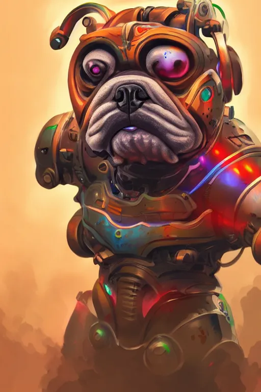 Image similar to cyborg bulldog cartoon concept art, elegant, colorful, highly detailed, digital painting, artstation, concept art, illustration