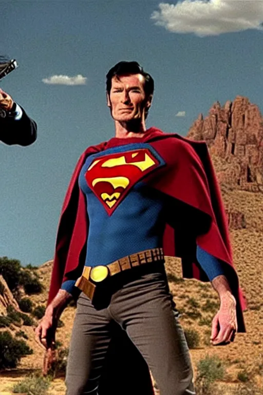 Image similar to clint eastwood as superman in the good the bad and the ugly