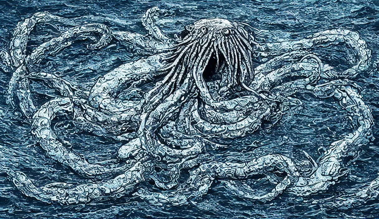 Image similar to kraken in the middle of the sea, hd, hdr, 8 k