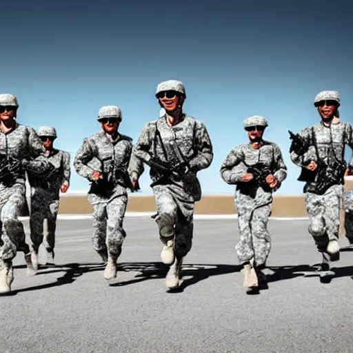 Image similar to a squad of futuristic soldiers running together