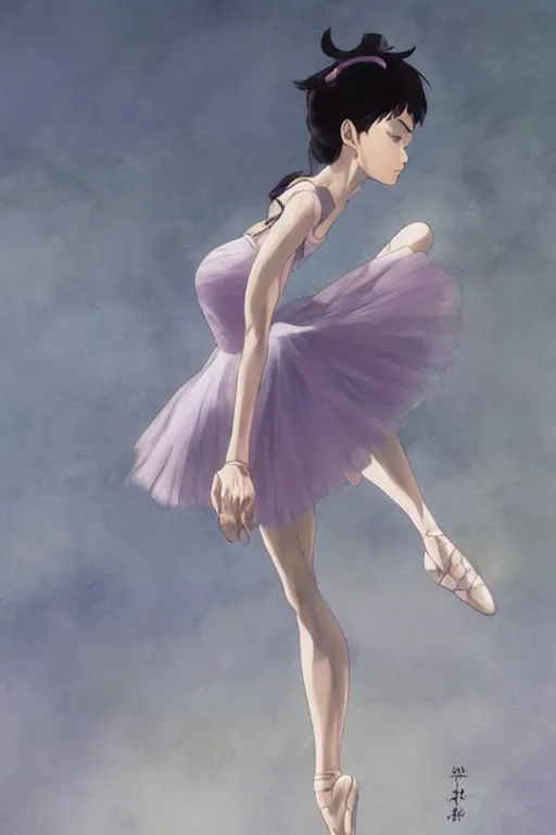 Image similar to ballerina, artwork made by makoto shinkai, inspired in hirohiko araki, clean details, light color palette, anatomically proportional, hd