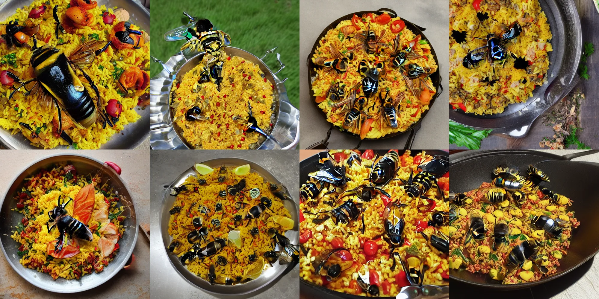 Prompt: bumblebees on paella