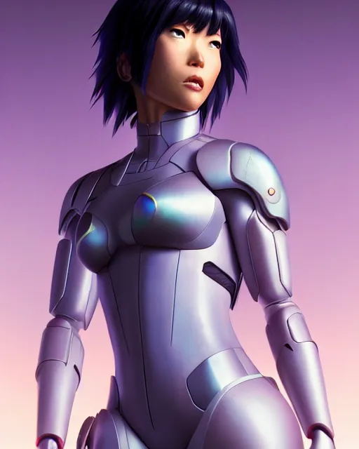 Image similar to weta disney pixar movie still portrait photo of motoko kusanagi the major ghost in the shell : : as cyborg woman by pixar : : by weta, wlop, ilya kuvshinov, rossdraws, artgerm, marvel, maxim cover, latex, octane render, sweaty, iridescent, bright morning, anime, liosh, mucha : :