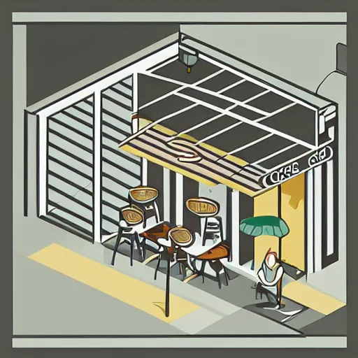 Image similar to vector drawn minimalistic line portrait of cannabis cafe, isometric, ink, digital art, shading layer complete