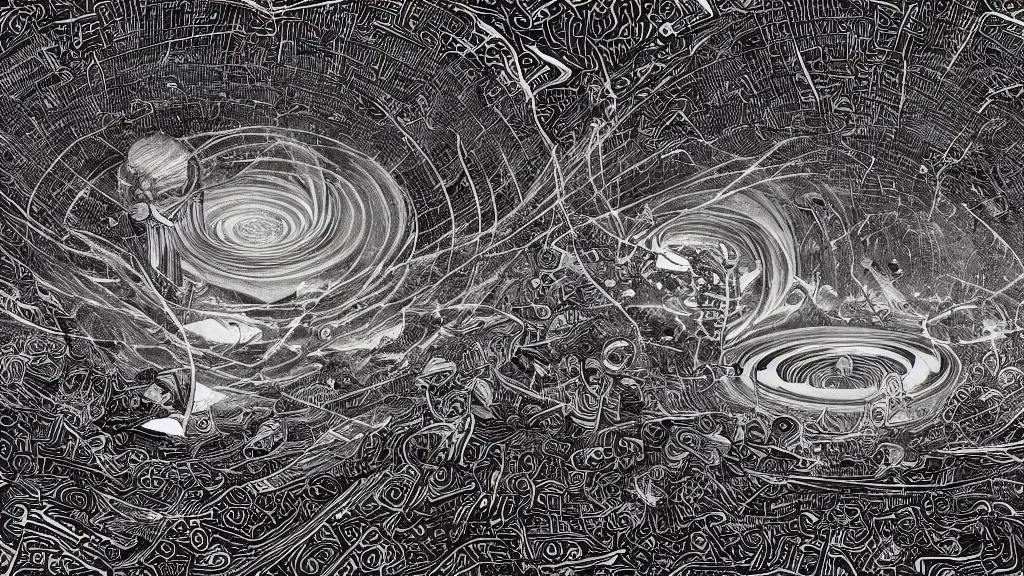 Prompt: highly detailed illustration of a universe vortex by moebius, nico delort, oliver vernon, kilian eng, joseph moncada, damon soule, manabu ikeda, kyle hotz, dan mumford, otomo, 4 k resolution