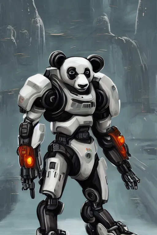 Image similar to a panda mecha in doom, art by oleg bulakh,