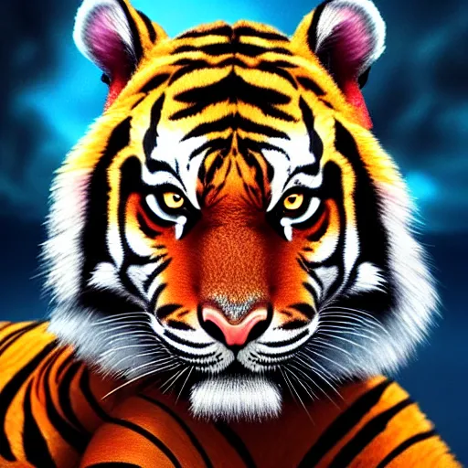 Image similar to a tiger made of fire, portrait, fantasy, beautiful face, vivid colors, elegant, concept art, sharp focus, digital art, hyper - realistic, 4 k, unreal engine, highly detailed, hd, dramatic lighting by brom, trending on artstation