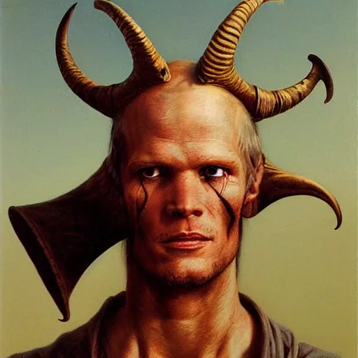 Prompt: portrait of Pirate Tom Brady with goat horns, dark fantasy, Warhammer, artstation painted by Zdzisław Beksiński and Wayne Barlowe