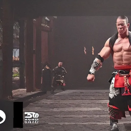 Image similar to john cena as samurai entering wwe entrances. intro scene