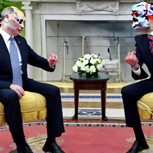 Image similar to biden and putin playing rock paper scissors, no one wins because both of them played scissors