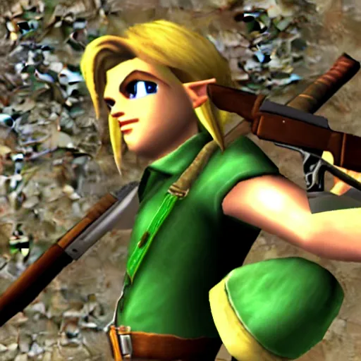 Image similar to link with a gun, ps 2 graphics