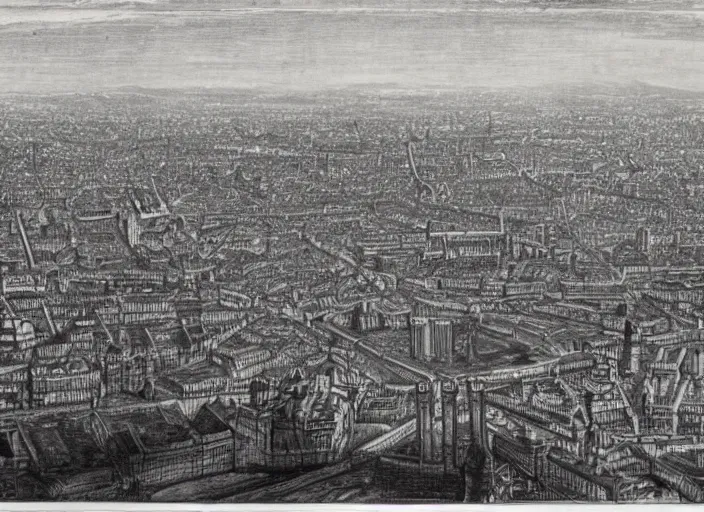 Prompt: detail from Hollar’s Panoramic view of London, 1947