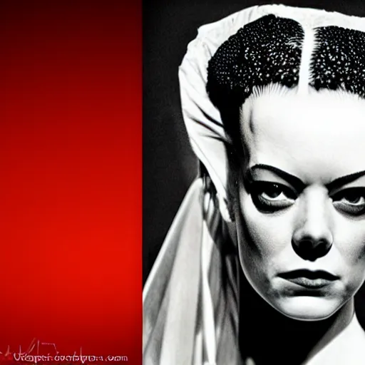 Image similar to emma stone as the bride of frankenstein, bride of frankenstein hair, universal, movie, photography, portrait, beautiful,