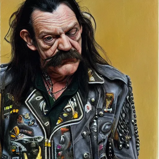 Image similar to high quality high detail painting by lucian freud, hd, portrait of lemmy from motorhead