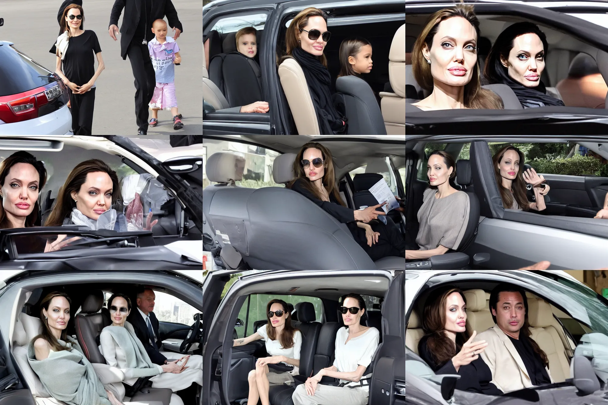 Prompt: angelina jolie sits in haval f 7