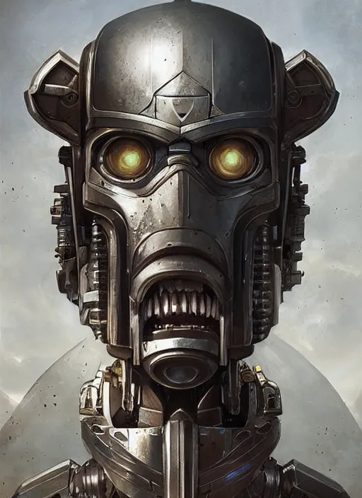 Prompt: hyper realistic portrait of warhammer android face symmetric cinematic, chaos marine, artstation, cgsociety, full head, greg rutkowski, james gurney, mignola, craig mullins, brom