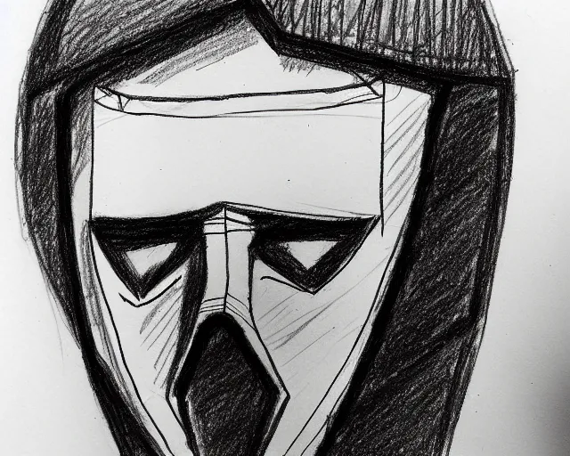 Image similar to draft drawing of a european man covering face with mask, felt - tip pen sketch, thin stroke, trending on artstation, context art, pencil sketch, high detail