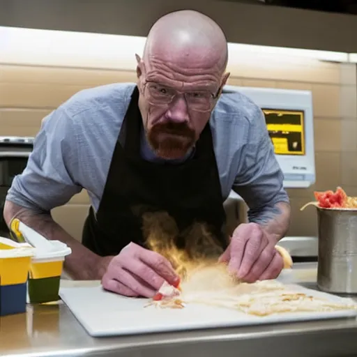 walter white cooking meth at a table in a mcdonalds | Stable Diffusion ...