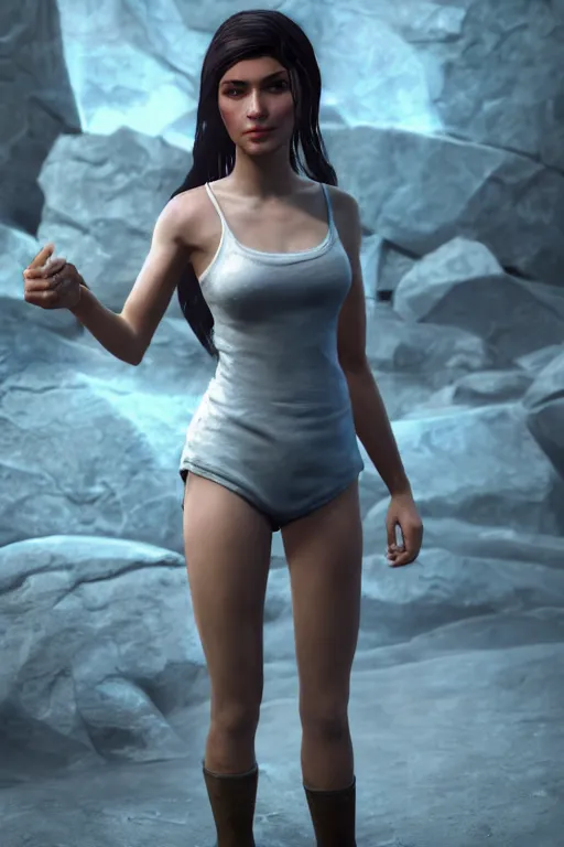 Prompt: hyperrealistic 16K octane render of April the young female character from videogame Dreamfall Chapters, photorealistic full body, white ambient background, unreal engine 5, hyperrealism, highly detailed, XF IQ4, 150MP, 50mm, F1.4, ISO 200, 1/160s, natural light, Adobe Lightroom, photolab, Affinity Photo, PhotoDirector 365, ultra realistic