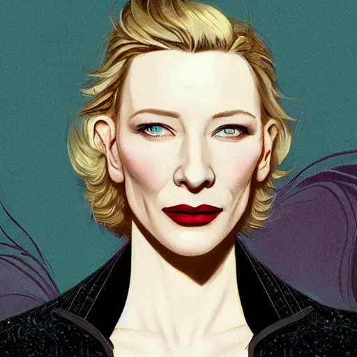 Image similar to cate blanchett, by Sachin Teng + Karol Bak + Rolf Armstrong