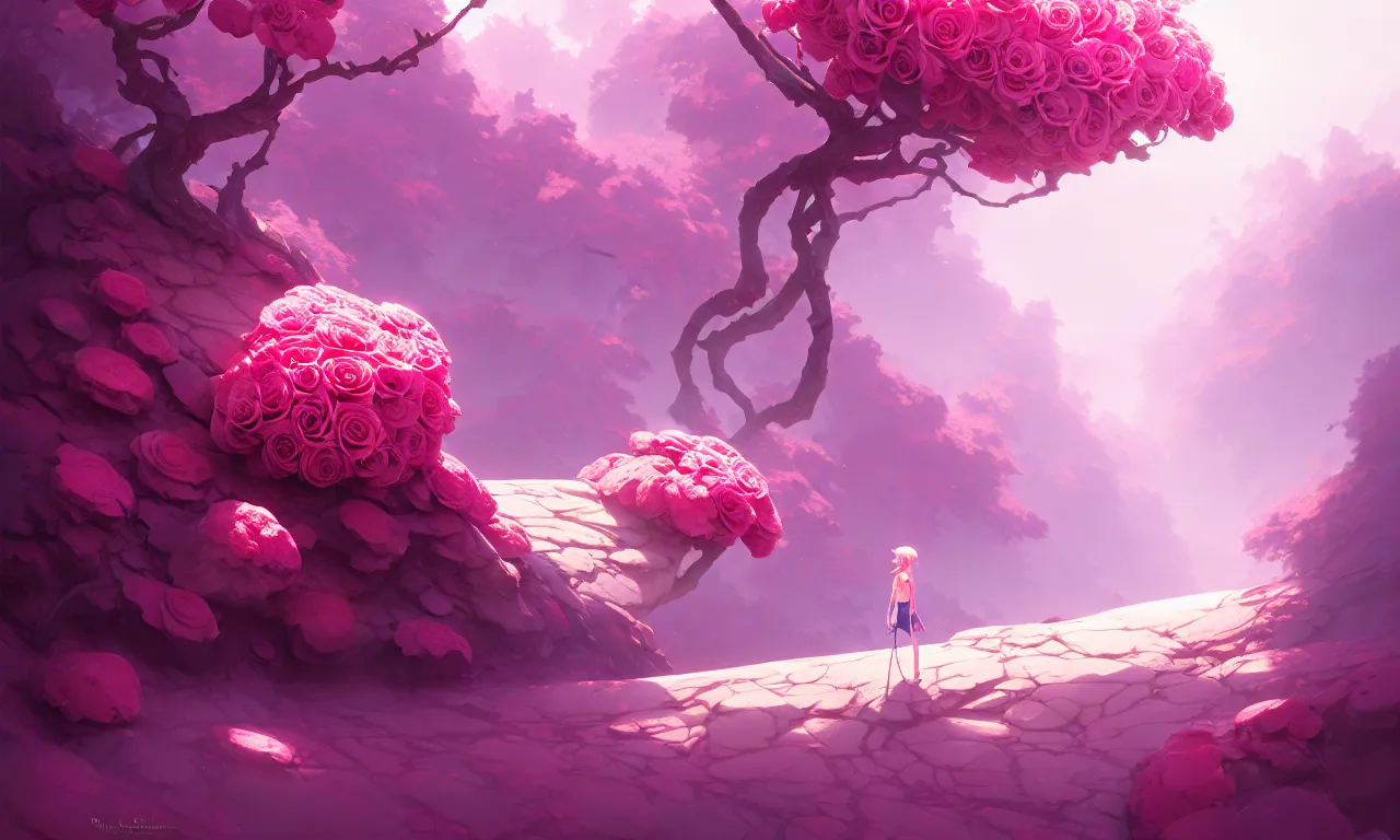 Image similar to painting of forest, pink rose, in marble incrusted of legends heartstone official fanart behance hd by Jesper Ejsing, by RHADS, Makoto Shinkai and Lois van baarle, ilya kuvshinov, rossdraws global illumination