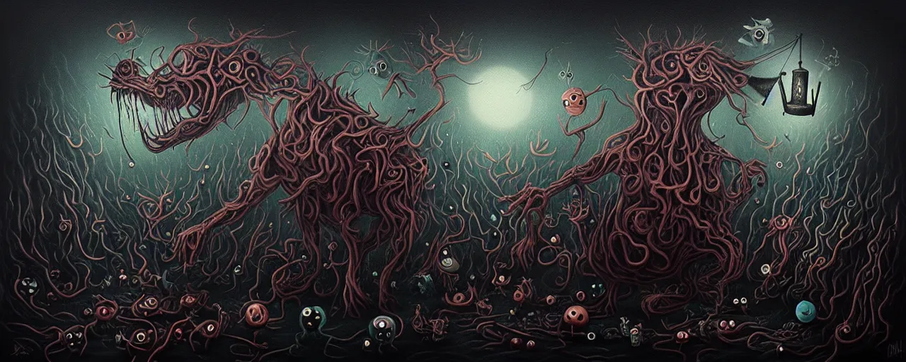 Image similar to whimsical alchemical creatures, surreal dark uncanny painting by ronny khalil