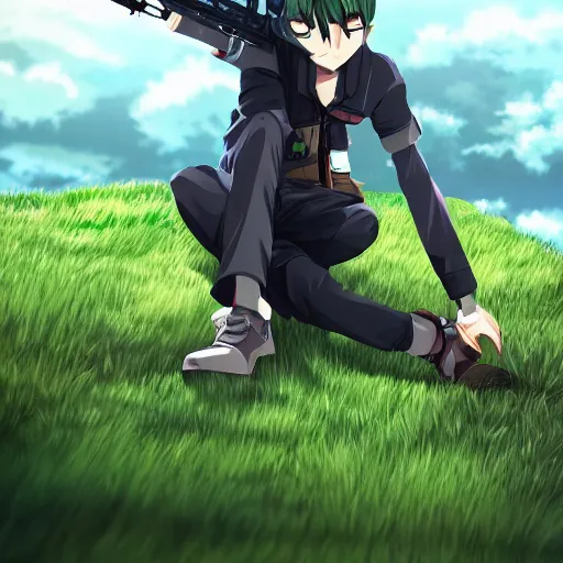 anime boy with machine gun