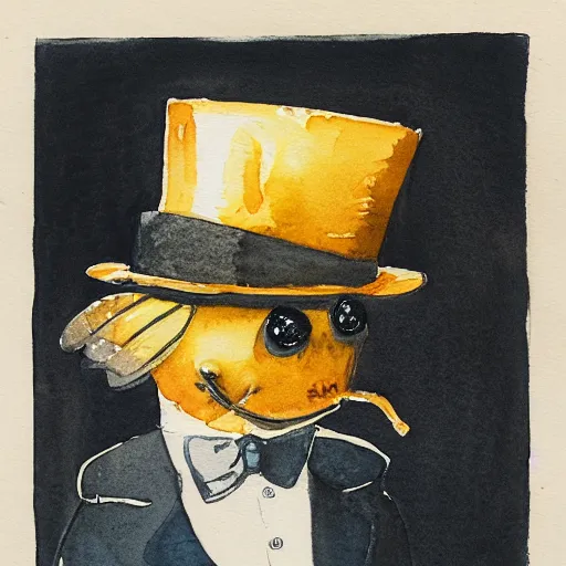 Image similar to a watercolor of a honeybee wearing a top hat