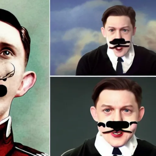 Image similar to tom holland as adolf hitler with toothbrush mustache
