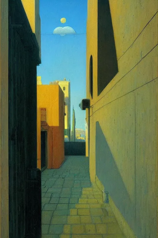 Image similar to eerie street in Israel, victor Nizovtsev, edward hopper, giorgio di chirico