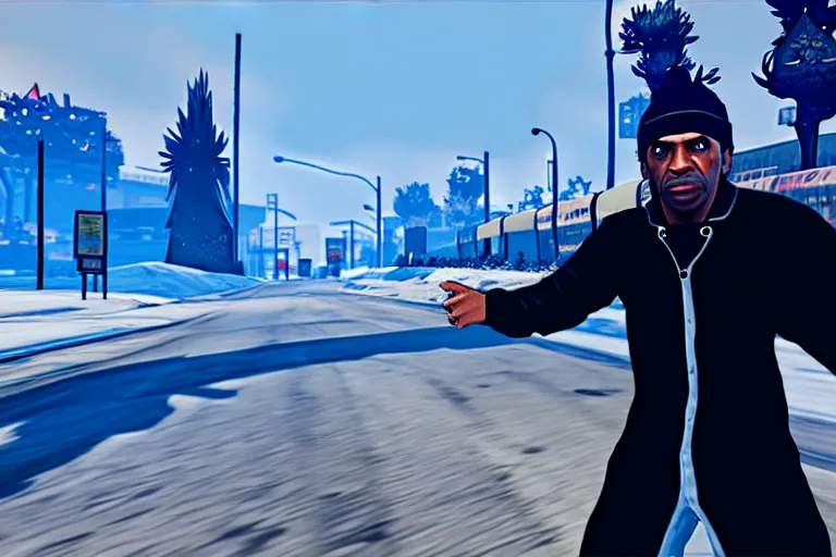 Image similar to An ice mage wreaking havoc in GTA 5