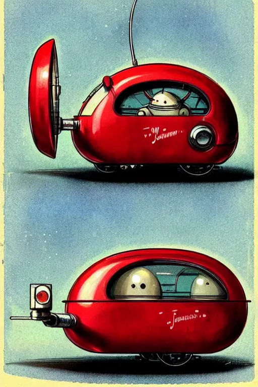 Image similar to ( ( ( ( ( comic of a 1 9 5 0 s retro future android robot fat robot mouse wagon. muted colors., ) ) ) ) ) by jean - baptiste monge,!!!!!!!!!!!!!!!!!!!!!!!!! chrome red