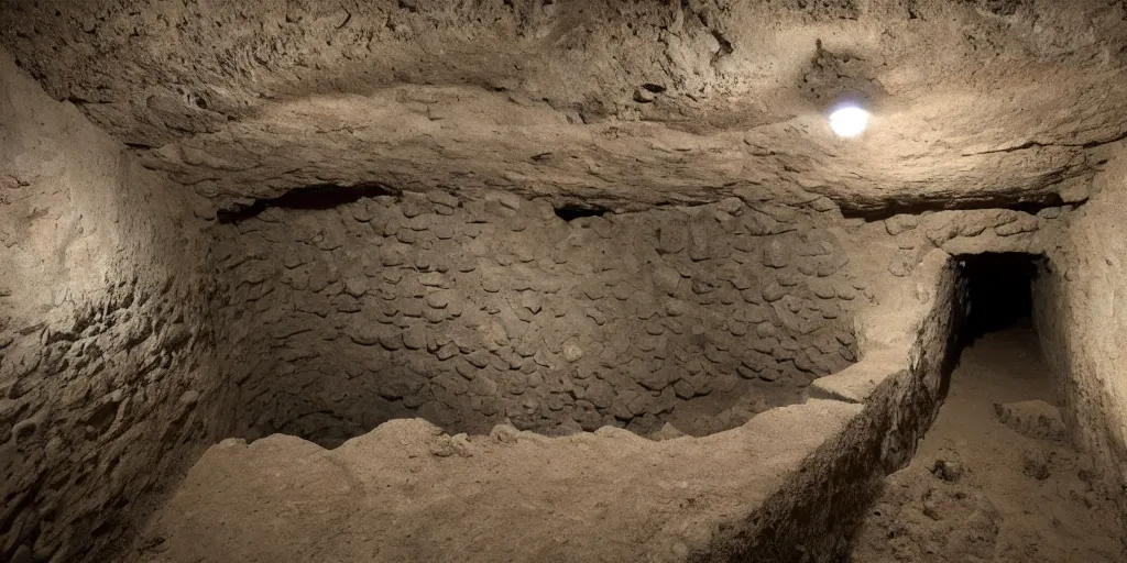 Image similar to archeological discovery of a perfectly well preserved castle underground