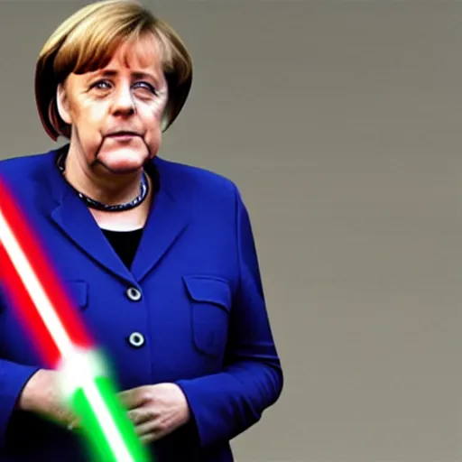 Prompt: angela merkel posing with her lightsaber