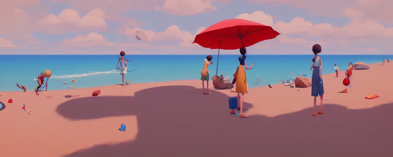 Prompt: goro fujita ilustration of a summer beach, painting by goro fujita, sharp focus, highly detailed, artstation