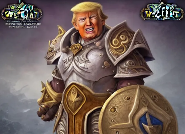 Image similar to donald trump as paladin in world of warcraft