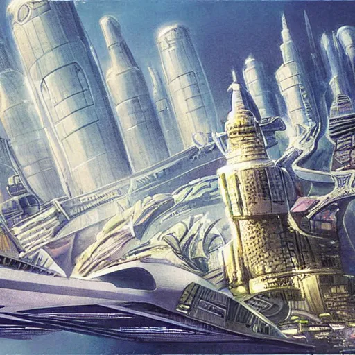 Prompt: futuristic underwater city illustration by James Gurney