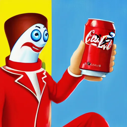 Image similar to An anthropomorphic can of coca-cola talking to an anthropomorphic can of pepsi cola, digital art, artstation
