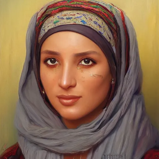 Image similar to portrait of an algerian woman ( 3 5 ) from algeria in 2 0 2 1, an oil painting by ross tran and thomas kincade