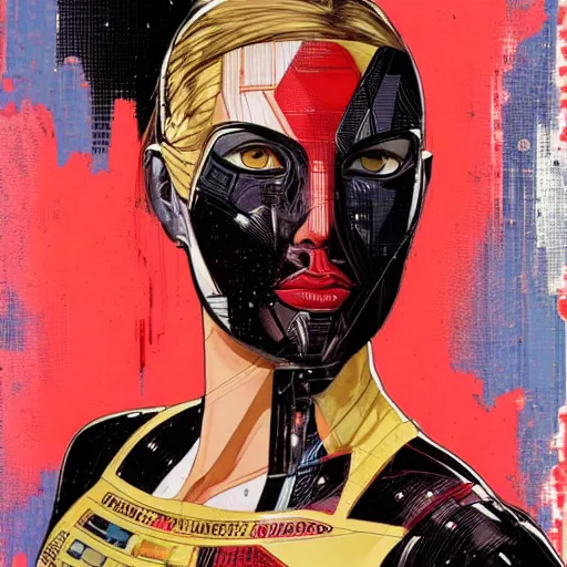 Image similar to portrait of a female android, by MARVEL comics and Sandra Chevrier