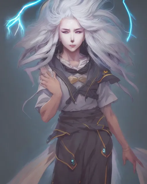 Image similar to character concept art of an anime thunderstormy cloud goddess of lightning | | cute - fine - face, pretty face, realistic shaded perfect face, fine details by stanley artgerm lau, wlop, rossdraws, james jean, andrei riabovitchev, marc simonetti, and sakimichan, tranding on artstation