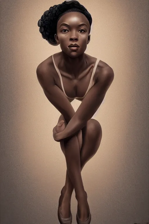 Image similar to hyperrealistic photography of a highly detailed and symmetrical gorgeous black female ballerina in the style of vargas and wlop, highly detailed, face symmetry, masterpiece, award - winning, sharp focus, intricate concept art, ambient lighting, 8 k, artstation