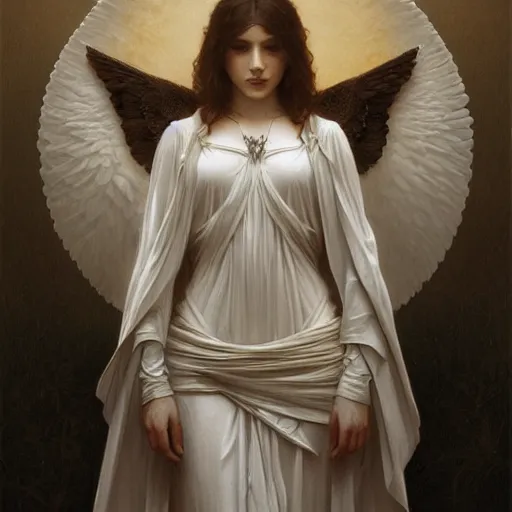 Image similar to portrait of the angel of death, intricate, elegant, highly detailed, digital painting, artstation, concept art, smooth, sharp focus, illustration, art by artgerm and greg rutkowski and alphonse mucha and william - adolphe bouguereau