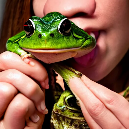 Prompt: A photo of a woman eating a frog, ultra high detail, 8k.