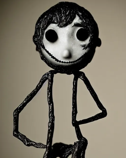 Image similar to imagine a creepy stick figure coraline, realistic, very detailed, complex, intricate, studio lighting, superres sharpening, bokeh, sigma 5 0 mm f 1. 4