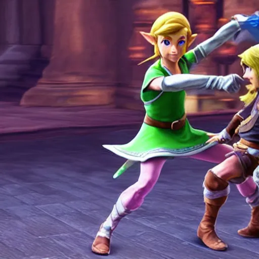 Prompt: real photo, zelda dancing with link, hyper realistic, 4 k octan render, unreal 5