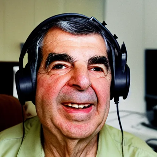 Image similar to michael dukakis wearing a gaming headset