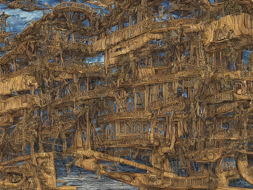 Image similar to bored ape yatch club monkeies by Chor Boogie, intricate details, ultra detailed, 4K, award-winning, touch of M. C. Escher and Salvador Dali